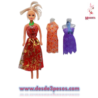 Barbie de Plastico en Caja con 2 Vestidos y Cepillo 27cm. De alto