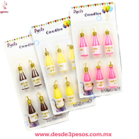 Blíster con 6 Velas de Fiesta Champagne Party Candles. 6 x 1.5 cm. c/u