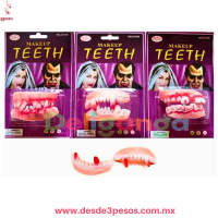 Blíster con Dentadura superior e inferior, colmillos  para Halloween 7 x 4 cm  7 x 2.5cm. 