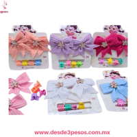 Blister con Mini Par de Picos de garza en forma de Moño en Tela y 4 Mini Pinzas 5 y 1 cm. 5L-30