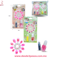 Blister infantil para Manicure contiene 10 uñas mini esmalte y tubo de escarcha para decoracion 15 x 8 cm. YZ-507