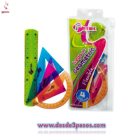 Bolsa de Juego Geometrico Flexible 4 pza. Regla de 15cm. Escuadra de 9cm. Escuadra de 6cm. Y Transportador 180