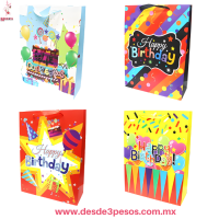 Bolsa de Regalo Grande papel delgado HAPPY Birthday varias presentaciones 39 x 25cm. 