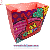 Bolsa de Regalo en forma de caja GRANDE, decorada de San Valentín con Diseños Diamantados 36 x 27 cm.