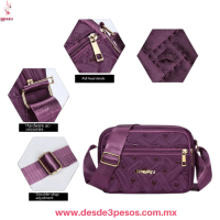 Bolsa de Tela con Correa 3 Cierres 24 x 17 cm. En Colores LD-07-5501