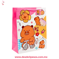 Bolsa de regalo en Carton Duro con diseños de Capibaras 23 X 18 cm 