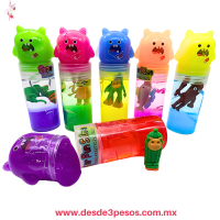 Bote de Slime y tapa en forma de mounstro con glitter y muÃ±ecos de goma Ballerina Capuchina Y Tralalero 