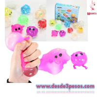 Caja con 12 Pelota Pegaloco de agua  en Forma de Cochino en colores