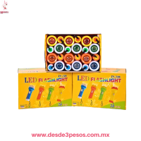 Caja con 24 Lamparas de mano con Luz Led 11 x 4 cm, colores duo pilas incluidas