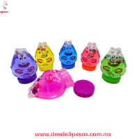 Caja con 24 piezas de slime en figura de CANGREJO con Glitter y bolitas de unicel 6 cm