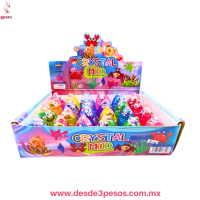 Caja con 24 piezas de slime en figura de CANGREJO con Glitter y bolitas de unicel 6 cm
