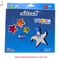 Caja con 28 COLORES Escolares AltosT 1 bicolor metalico 3 bicolor neon punta gruesa 19 cm. De largo 634-28