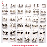 Caja con 36 Par de Aretes Varios Modelos con Pedreria Brillante 1 cm. Aprox. 