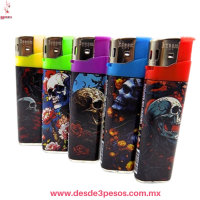 Caja con 50 Encendedores de bolsillo Personalizados Boom con Boton Pulsador 8 x 3 cm. DIS-3000