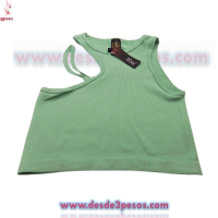 Camiseta De Punto Acanalado Con Hombros Descubiertos unitalla Licra e colores 