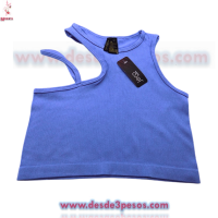 Camiseta De Punto Acanalado Con Hombros Descubiertos unitalla Licra e colores 