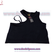 Camiseta De Punto Acanalado Con Hombros Descubiertos unitalla Licra e colores 