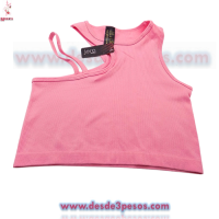 Camiseta De Punto Acanalado Con Hombros Descubiertos unitalla Licra e colores 