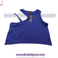 Camiseta De Punto Acanalado Con Hombros Descubiertos unitalla Licra e colores 