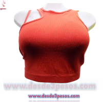 Camiseta De Punto Acanalado Con Hombros Descubiertos unitalla Licra e colores 