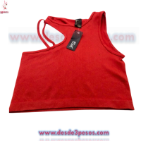 Camiseta De Punto Acanalado Con Hombros Descubiertos unitalla Licra e colores 