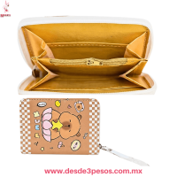 Cartera 1 cierre dos diviciones 10 x 13 cm. Con diseño CAPIBARA 