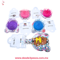 Cepillo en forma de Oso material de Plastico Transparente con Lentejuela en colores 17 x 9 cm. MC26-74
