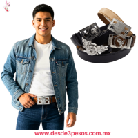 Cinturon Cuero Hebilla Giratoria varios modelos 3 Tonos 4 cm. Ancho 
