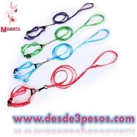 Correa para mascotas y pechera, para mascotas pequeÃ±as de Nylon con arnÃ©s ajustable 1.5mts. 