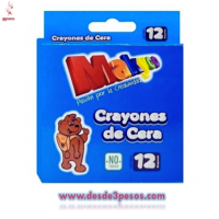 Crayolas de cera GRUESO Makyco caja con 12pza. 11cm. Alto x 1cm. Ancho