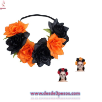 Diadema Plastica de Catrina Forrada con 6 Flores en colores Neon 13 cm