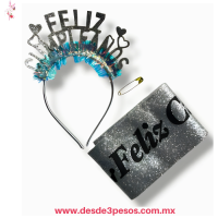 Diadema con letras FELIZ CUMPLEAÑOS y Banda en colores 1.60 cm largo 