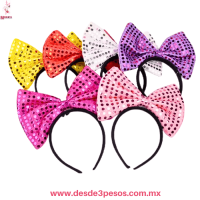 Diadema de Moño Grande con Lentejuelas y Luz LED 12 x 20 cm. En colores WZH-144