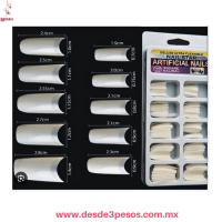 Estuche con 100 TIPS de UÃƒÂ±a Artificial en color Blanco, Transparente y Crema 