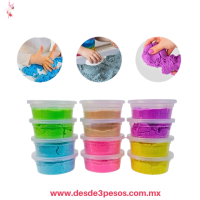Estuche con 12 Botes Arena Magica Moldeable con Molde de Figura 7 x 4 cm. H-1000