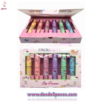 Estuche con 6 Labiales en diferente tono con Aromas Frutales FAVOR BEAUTY 8 X 1.5cm. 