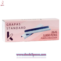 Grapas Estándad 26/6 5,000 pza. punta cincelada 