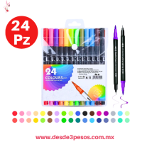 Juego de 24 Marcadores artísticos de doble punta cuenta con una punta de pincel y una punta fina de 0.4 mm 17 cm de alto 001-24