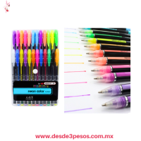 Juego de 24 bolígrafos de Gel incluye colores neón y brillantina con punta de 1.0 mm CQ905-24