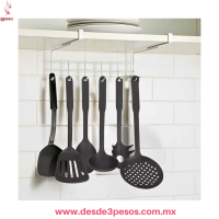 Juego de 6 Utensilios de Cocina de Plastico Resistente color Negro 29 y 30cm. De largo 