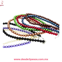 Juego de Collar con Perlas y Aretes en tonos brillosos  20 cm