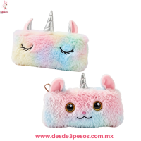 Lapicera de Peluche Unicornio colores Arcoiris 20 x 11 cm. ZCY-225