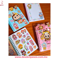 Libreta con 13 Planillas de Stickers LABUBU y 8 hojas diseñadas 15 X 11cm. Diseños Kawaii Coleccionables XQCC