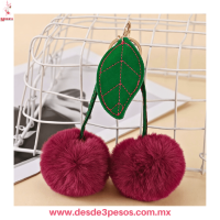 Llavero Colgante CEREZA con Pompones de Peluche en varios colores 20 x 5 cm 25J-21