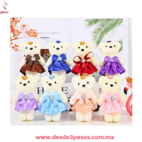 Llavero Osito Peluche con Vestido Satinado y Diamante en colores 11 x 7 cm. Precio por 1 pza. 