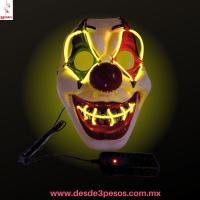 Máscara de Payaso del Terror con Luz Neón LED Halloween 22x29cm WSJ-5575 ocupa 2 pilas AA no incluidas 
