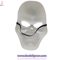 Mascara de Plastico Duro en forma de Calavera Decorada con Araña en color Blanco  26 x 16cm.