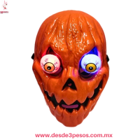 Máscara de Terror Calabaza Halloween con Ojos Saltones con Luz 23x16cm. Pilas incluidas 