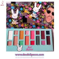 Paleta Bad Bunny con 16 tonos de sombras en color mate y glitter incluye espejo,Favor Beauty,  , 22 x 10cm. 