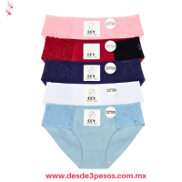Pantaleta Tipo Bikini en Algodón Licra con Encaje a los Costados Unitalla 28 a la 32 CY124